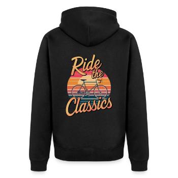Ride The Classics für einen Rennradfahrer - Unisex Premium Bio Zip Hoodie - Schwarz - Hinten - Nico (187cm)
