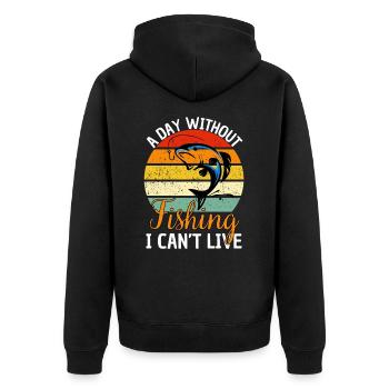 Angler Saying Fishing Angler Motif - Unisex Premium Organic Zip Hoodie - black - Back - Nico (187cm)
