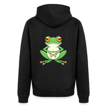 Meditierender Frosch Mit Großen Augen - Unisex Premium Bio Zip Hoodie - Schwarz - Hinten - Nico (187cm)