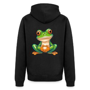 Cheerful frog with big eyes in cartoon style - Unisex Premium Organic Zip Hoodie - black - Back - Nico (187cm)