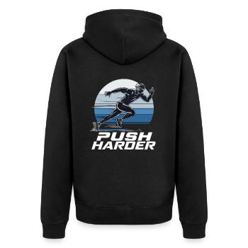 Running Runner Push Harder Motivation for Competition - Unisex Premium Organic Zip Hoodie - black - Back - Nico (187cm)