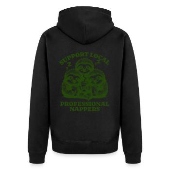 Support Local Professional Nappers Funny Sloth - Unisex Premium Organic Zip Hoodie - black - Back - Nico (187cm)