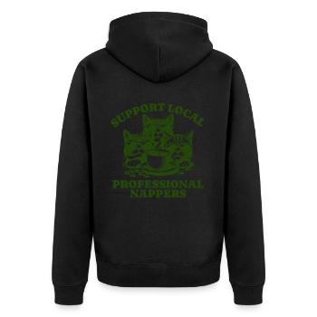 Support Local Professional Nappers Funny Cat - Unisex Premium Organic Zip Hoodie - black - Back - Nico (187cm)