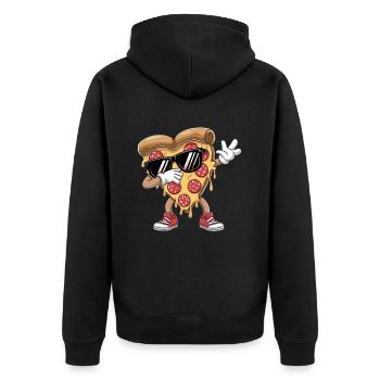 Cooler Pizza-Slice Mit Sonnenbrille Dabbing - Unisex Premium Bio Zip Hoodie - Schwarz - Hinten - Nico (187cm)