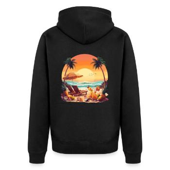 Relaxing on the beach under palm trees with - Unisex Premium Organic Zip Hoodie - black - Back - Nico (187cm)