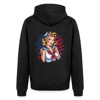 Pin-up rétro au look marine avec - Veste à capuche bio Premium Unisexe - noir - Dos - Nico (187cm)