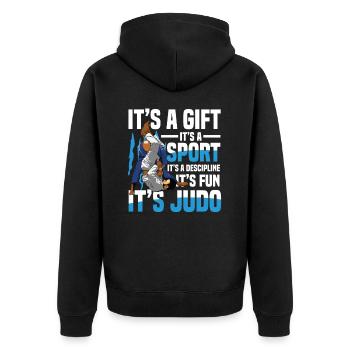 Judo: Geschenk, Sport, Disziplin, Spaß - Unisex Premium Bio Zip Hoodie - Schwarz - Hinten - Nico (187cm)