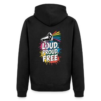 Fort, fier, gratuit Megafon Rainbow - Veste à capuche bio Premium Unisexe - noir - Dos - Nico (187cm)