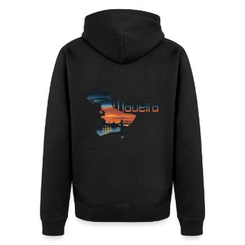 Madeira Insel Silhouette mit Sonnenuntergang und - Unisex Premium Bio Zip Hoodie - Schwarz - Hinten - Nico (187cm)