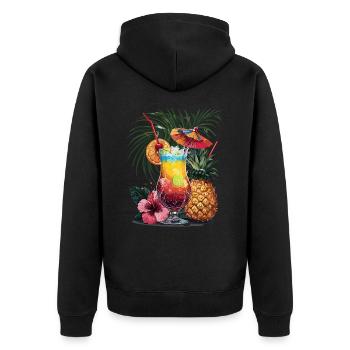 Tropische Cocktail Oase Mit Ananas Und Hibiskus - Unisex Premium Bio Zip Hoodie - Schwarz - Hinten - Nico (187cm)