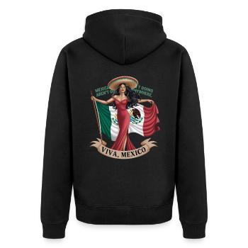 Viva Mexico Stolze Mexikanerin Mit Flagge Und - Unisex Premium Bio Zip Hoodie - Schwarz - Hinten - Nico (187cm)