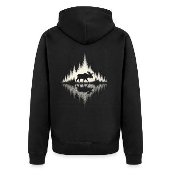 Elch, Wald, Natur, Wildnis, Outdoor, Tier - Unisex Premium Bio Zip Hoodie - Schwarz - Hinten - Nico (187cm)