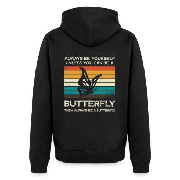 Sei Immer Du Selbst Schmetterling - Unisex Premium Bio Zip Hoodie - Schwarz - Hinten - Nico (187cm)