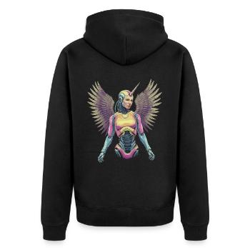 Futuristische Einhorn Engel mit Robotik Flügeln - Unisex Premium Bio Zip Hoodie - Schwarz - Hinten - Nico (187cm)