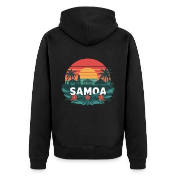 Entdecke Die Schönheit Von Samoa Im Tropischen - Unisex Premium Bio Zip Hoodie - Schwarz - Hinten - Nico (187cm)