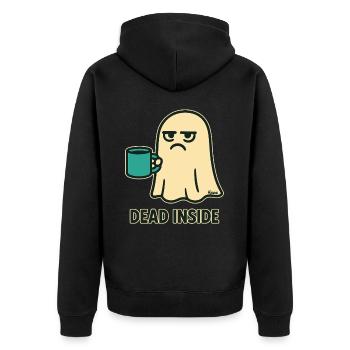 Geist mit Kaffee und innerlich totem Blick - Unisex Premium Bio Zip Hoodie - Schwarz - Hinten - Nico (187cm)