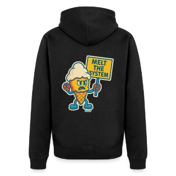 Rebellisches Eis mit „Das System schmelzen“ - Unisex Premium Bio Zip Hoodie - Schwarz - Hinten - Nico (187cm)