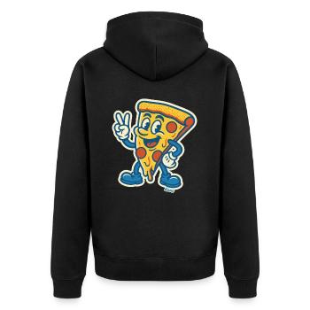 Grinning pizza with peace sign - Unisex Premium Organic Zip Hoodie - black - Back - Nico (187cm)