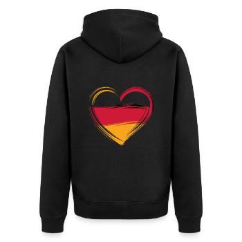 Herz In Deutschland Farben – Patriotisches Symbol - Unisex Premium Bio Zip Hoodie - Schwarz - Hinten - Nico (187cm)