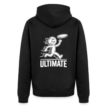 Lustiger Ultimate Frisbee Cartoon - Unisex Premium Bio Zip Hoodie - Schwarz - Hinten - Nico (187cm)