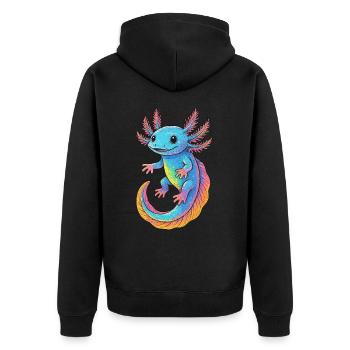 Axolotl, Colorful Axolotl - Unisex Premium Organic Zip Hoodie - black - Back - Nico (187cm)