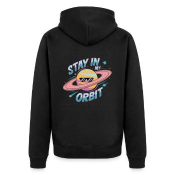Bleib In Meiner Umlaufbahn Cooles Planetendesign - Unisex Premium Bio Zip Hoodie - Schwarz - Hinten - Nico (187cm)