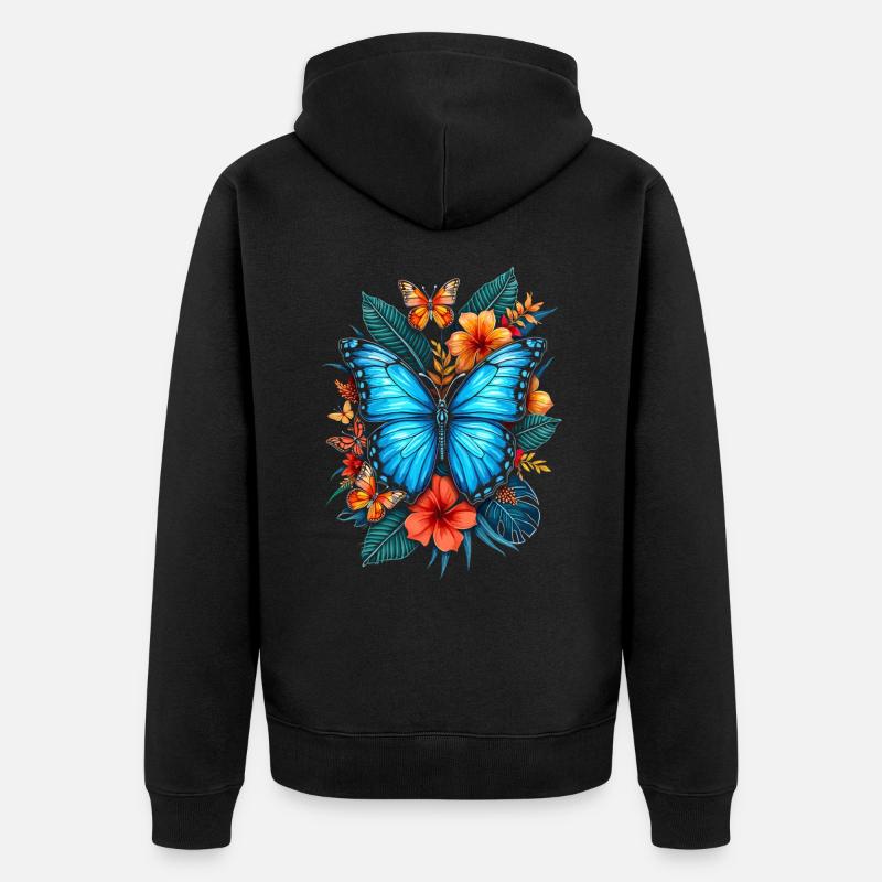 Papillon, Fleurs, Entomologiste - Veste à capuche bio Premium Unisexe - noir
