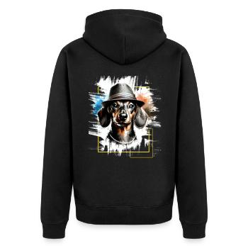 Dackel Sonnenbrille - Tiermotiv Kunst Tier Dackel - Unisex Premium Bio Zip Hoodie - Schwarz - Hinten - Nico (187cm)