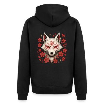 Kitsune Fuchs, Japanische Anime & Mythologie - Unisex Premium Bio Zip Hoodie - Schwarz - Hinten - Nico (187cm)