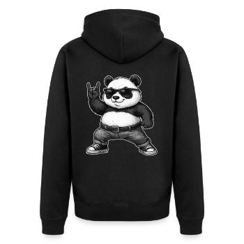 Musique Rock, Panda, Panda, Main De Roche, Heavy Metal - Veste à capuche bio Premium Unisexe - noir - Dos - Nico (187cm)