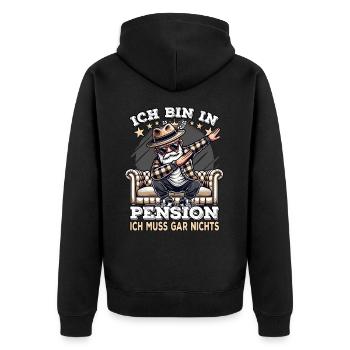Pension Pensionierung Mann Ich bin in Pension - Unisex Premium Bio Zip Hoodie - Schwarz - Hinten - Nico (187cm)