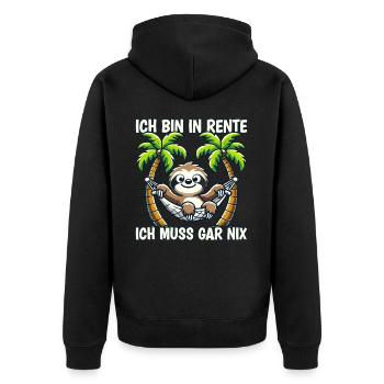 ich bin in Rente ich muss gar nix Rente Ruhestand - Unisex Premium Bio Zip Hoodie - Schwarz - Hinten - Nico (187cm)