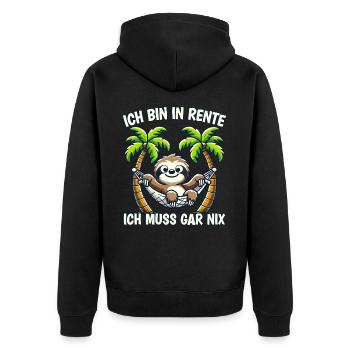 ich bin in Rente ich muss gar nix Rente Ruhestand - Unisex Premium Bio Zip Hoodie - Schwarz - Hinten - Nico (187cm)