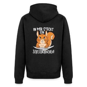 In mir steckt ein Streithörnchen - Eichhörnchen - Unisex Premium Bio Zip Hoodie - Schwarz - Hinten - Nico (187cm)