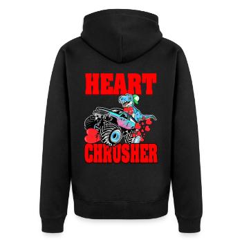 Heart Crusher T-rex on Monstertruck Boys - Unisex Premium Organic Zip Hoodie - black - Back - Nico (187cm)