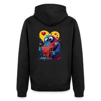 Süsses Herz Monster - Unisex Premium Bio Zip Hoodie - Schwarz - Hinten - Nico (187cm)