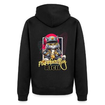 Katze Reich Luxus Geld Gold Schmuck Kater Katzen - Unisex Premium Bio Zip Hoodie - Schwarz - Hinten - Nico (187cm)