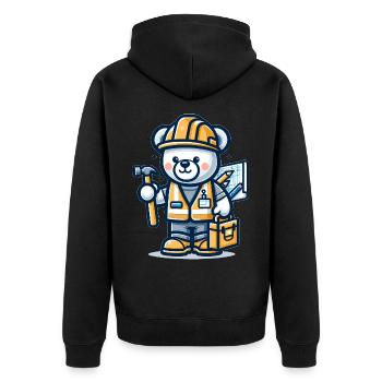 Cute Bear Construction Worker - Unisex Premium Bio Zip Hoodie - Schwarz - Hinten - Nico (187cm)