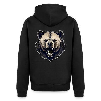 Stolzer brüllender Bär im Retro Style - Unisex Premium Bio Zip Hoodie - Schwarz - Hinten - Nico (187cm)