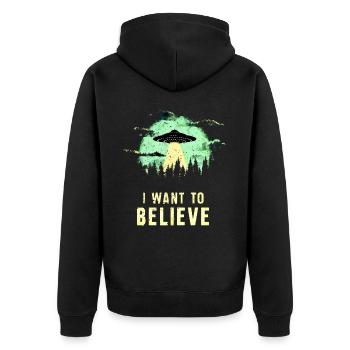 UFO #lovely toons - Unisex Premium Bio Zip Hoodie - Schwarz - Hinten - Nico (187cm)