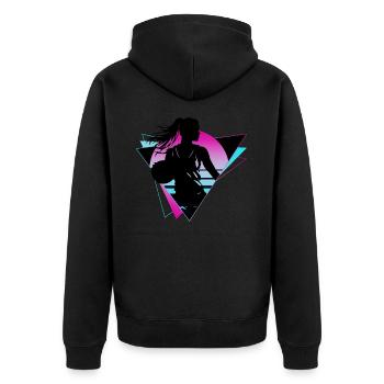Basketball Basketballerin Spielerin Fan Neon Bunt - Unisex Premium Bio Zip Hoodie - Schwarz - Hinten - Nico (187cm)