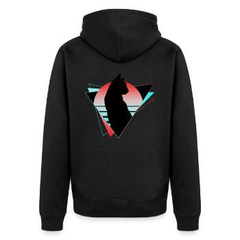 Katze Neon Geometrisch Silhouette Umriss Bunt - Unisex Premium Bio Zip Hoodie - Schwarz - Hinten - Nico (187cm)