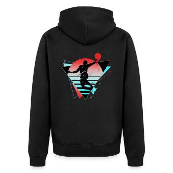 Basketball Basketballer Spieler Fan Neon Bunt - Unisex Premium Bio Zip Hoodie - Schwarz - Hinten - Nico (187cm)