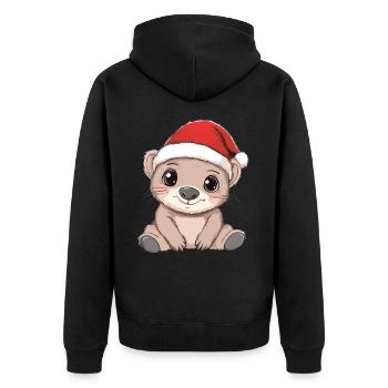 Wombat Weihnachten Süß Niedlich Xmas Weihnachtlich - Unisex Premium Bio Zip Hoodie - Schwarz - Hinten - Nico (187cm)