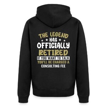 Die Legende hat sich offiziell zur Ruhe gesetzt - Unisex Premium Bio Zip Hoodie - Schwarz - Hinten - Nico (187cm)