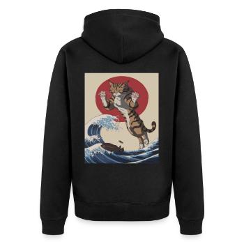 Cat Wave Art – Japanese Inspired Illustration - Unisex Premium Organic Zip Hoodie - black - Back - Nico (187cm)