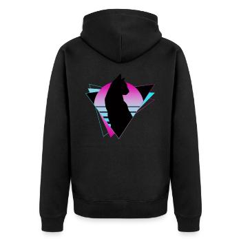 Katze Neon Geometrisch Silhouette Umriss Bunt - Unisex Premium Bio Zip Hoodie - Schwarz - Hinten - Nico (187cm)