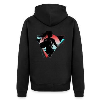 Basketball Basketballerin Spielerin Fan Neon Bunt - Unisex Premium Bio Zip Hoodie - Schwarz - Hinten - Nico (187cm)