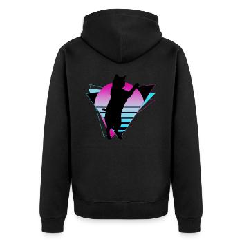 Katze Neon Geometrisch Silhouette Umriss Bunt - Unisex Premium Bio Zip Hoodie - Schwarz - Hinten - Nico (187cm)