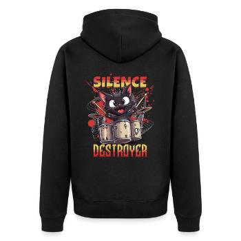 Schlagzeug Drums Silence Destroyer Katze Lustig - Unisex Premium Bio Zip Hoodie - Schwarz - Hinten - Nico (187cm)